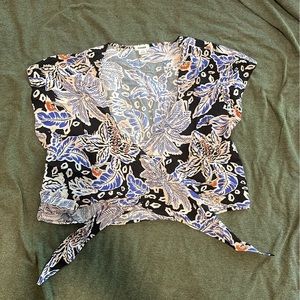 Garage Floral Wrap Crop Top - Black and Blue